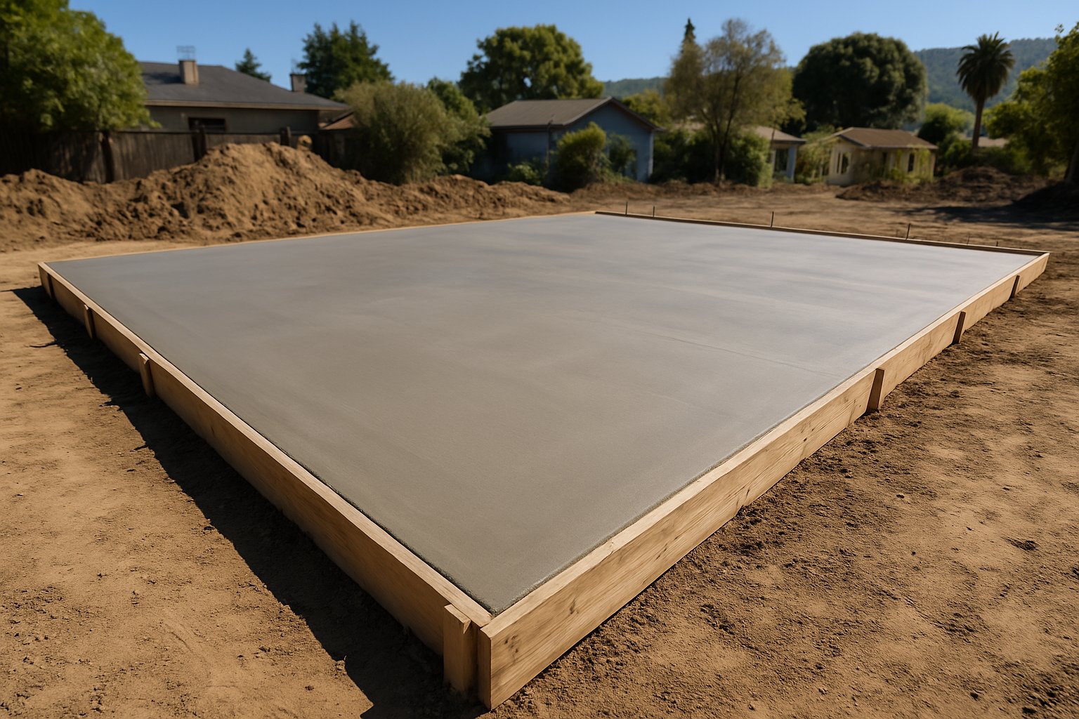 Foundation slab poured over rebar